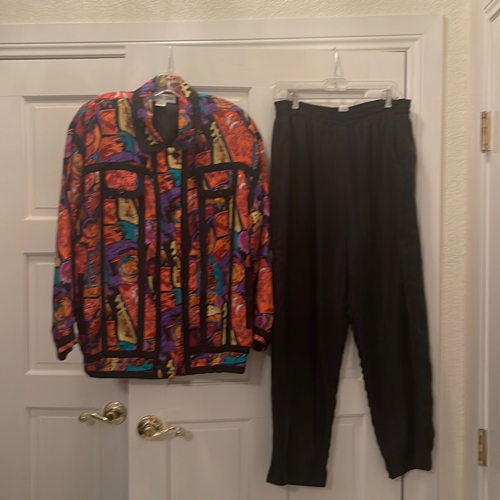 100% silk multicolor jacket with black pants